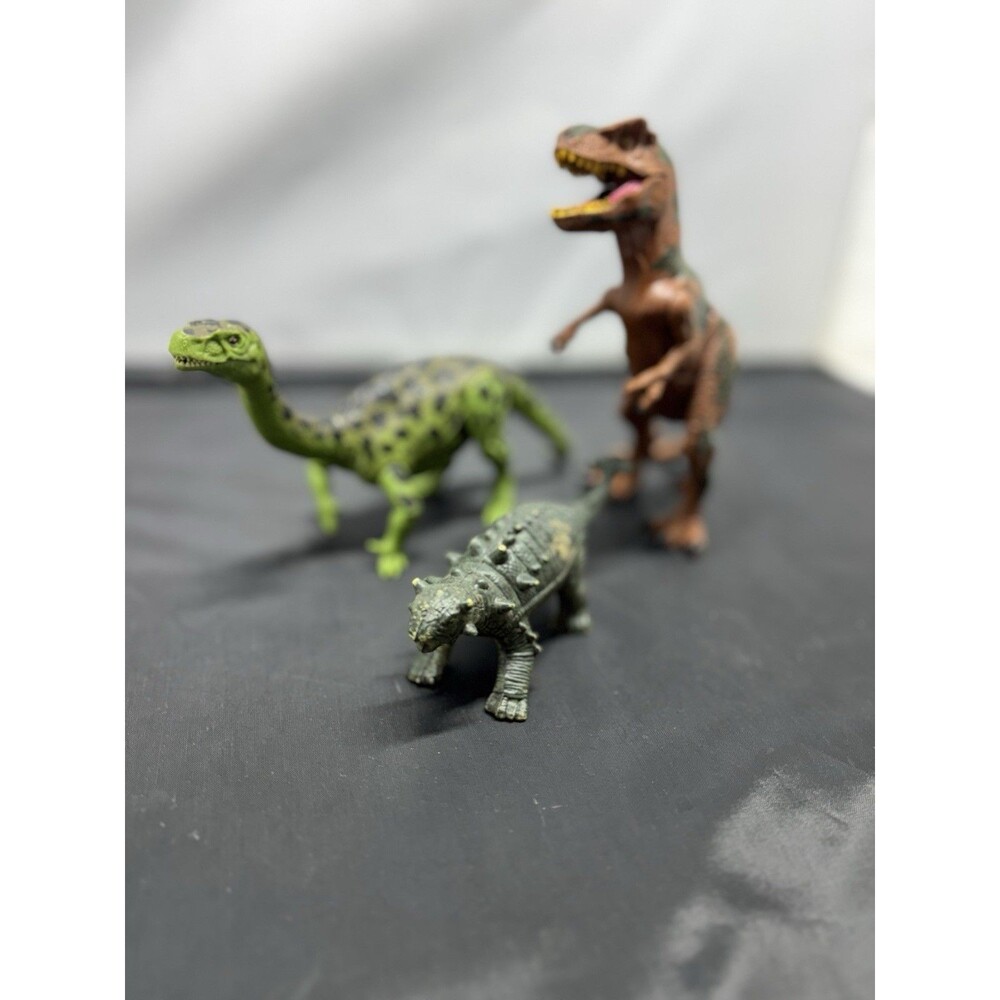 Lot Of 3 Mini Dinosaurs T-Rex Riojasaurus Euoplocephalus Plastic Figures Toys